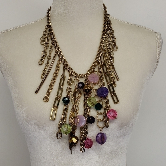 ERICA Lyons Statement Necklace NWT Gold Multi Bead - Picture 1 of 7